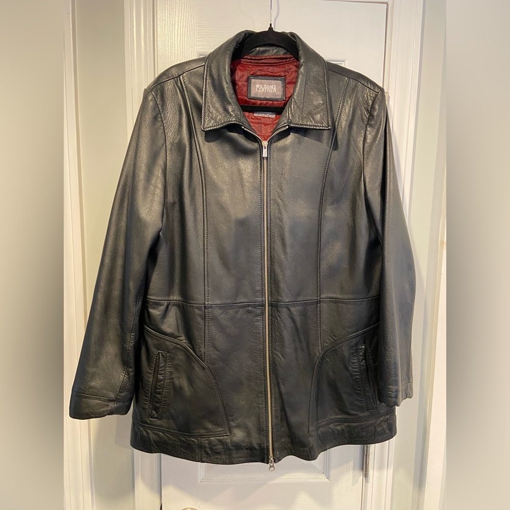 Wilsons Leather Jacket Size L Black Genuine Leather Thinsulate Quilted Zip Coat